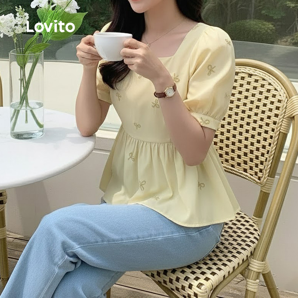 Lovito Casual Blusa Amarela Clara Para Casamento Formatura Uso Ou Primavera/verão Para Mulheres L177ED236 · foto 2