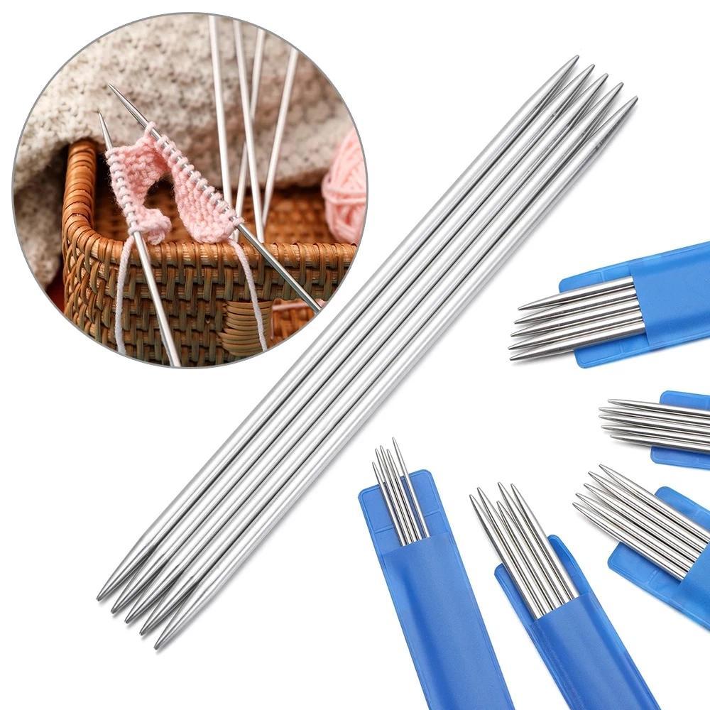 Conjunto De Agulhas De Tricô De Aço Inoxidável , 5 Peças 20CM 2-5MM Retas De Ponta Dupla Para Suéteres Kit De Crochê Ini