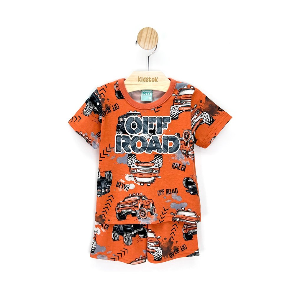 Pijama Menino Camiseta e Bermuda Road Brilha no Escuro - Kyly
