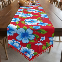 Trilho de Mesa Chita Vermelho - Flor Azul - 40x130cm - 1 unidade - Rizzo