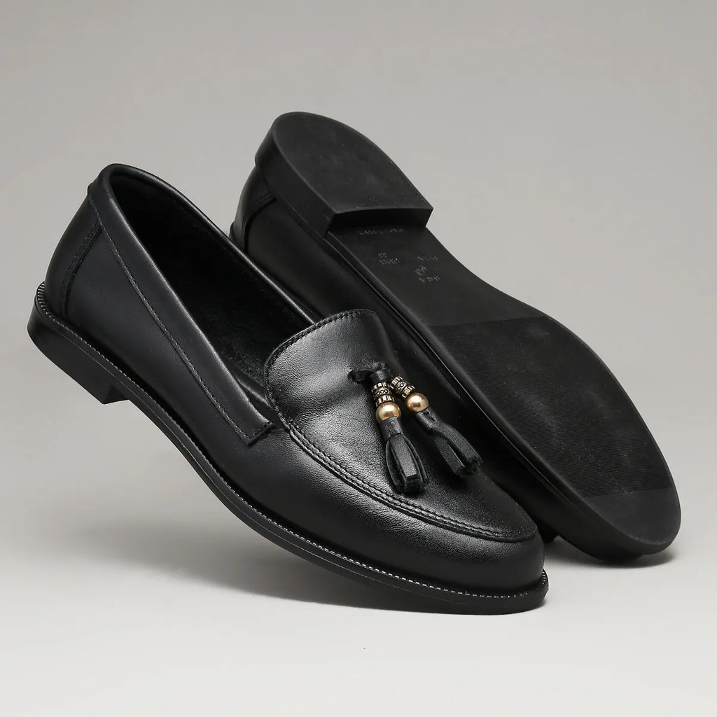 Mocassim Feminino Couro Legítimo Loafer Com Tassel Franja Elegante Sapato Social Confortável Trabalho Luxo