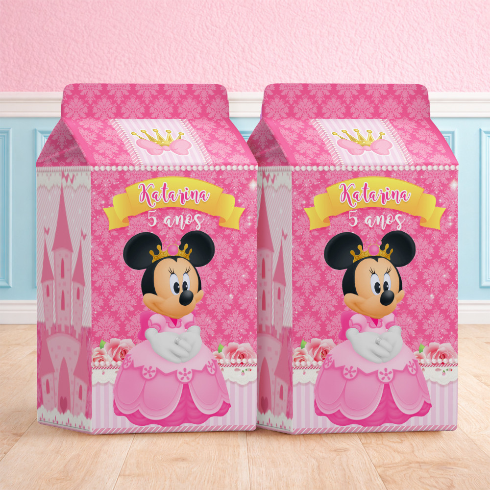 Caixa Milk Minnie Princesa Rosa Caixinha Leite Pequena Personalizada Lembrancinha Festa