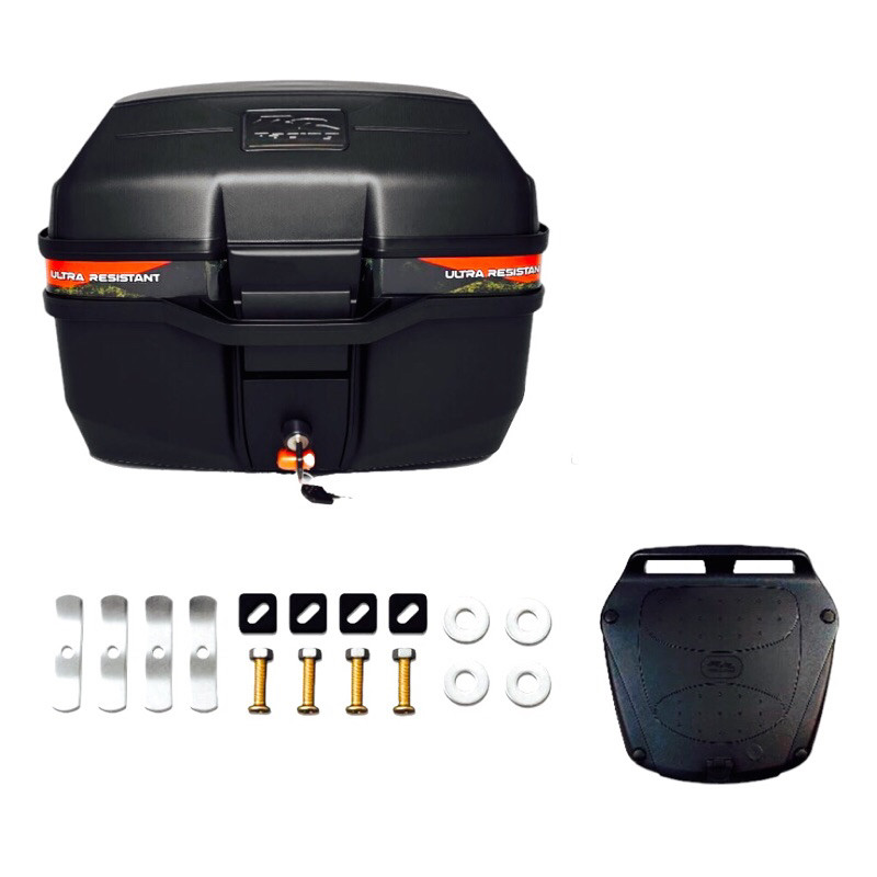 Baú de Moto 35L Universal Preto com Chave + Base e Kit Fixação Ultra Resistente Delivery Motoboy - BAÚ CABE TUDO GRANDE