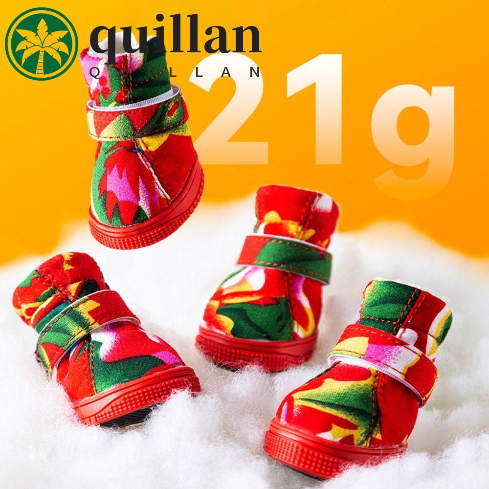 QUILLAN 4 Pçs/Set Sapatos Para Cães De Inverno , Botas De Neve Com Impressão De Flores De Ano Novo , Protetores Macios A