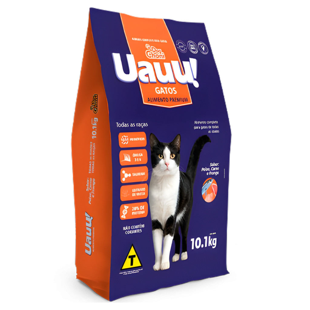 Ração para Gatos UAU Premium 10,1kg Todas as Raças Nutrição Completa e Balanceada