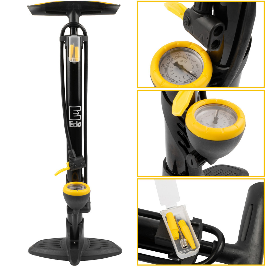 Bomba Encher Pneu de Bicicleta Bike Manômetro 50cm com 3 Bicos Eda Profissional