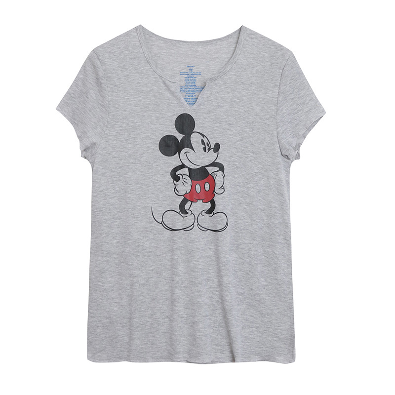 Comércio exterior verão rosqueado tecido de malha/desenhos animados impresso manga curta camiseta feminina magro-ajuste 