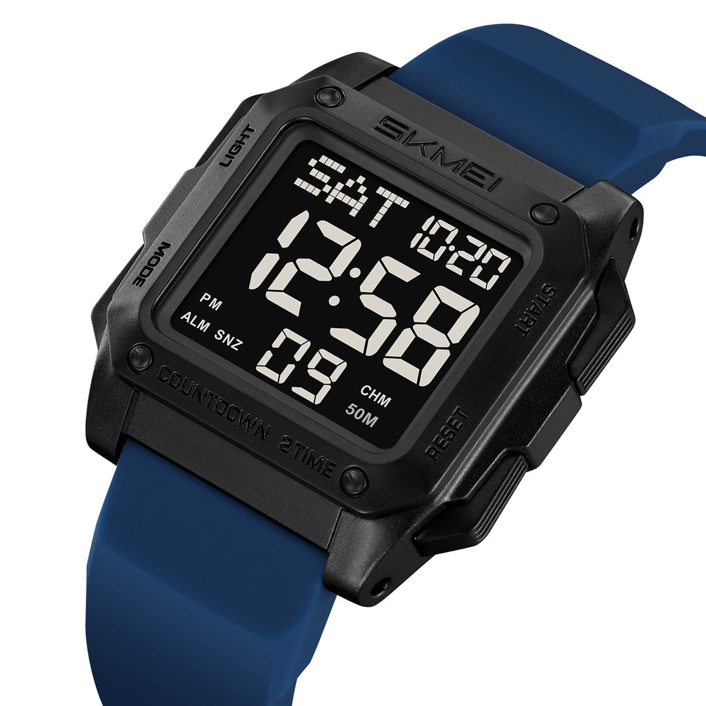 SKMEI 2454 Relógio Digital Quadrado Pulseira De Silicone 50M De Pulso À Prova D'água Com Contagem Regressiva Alarme De 2