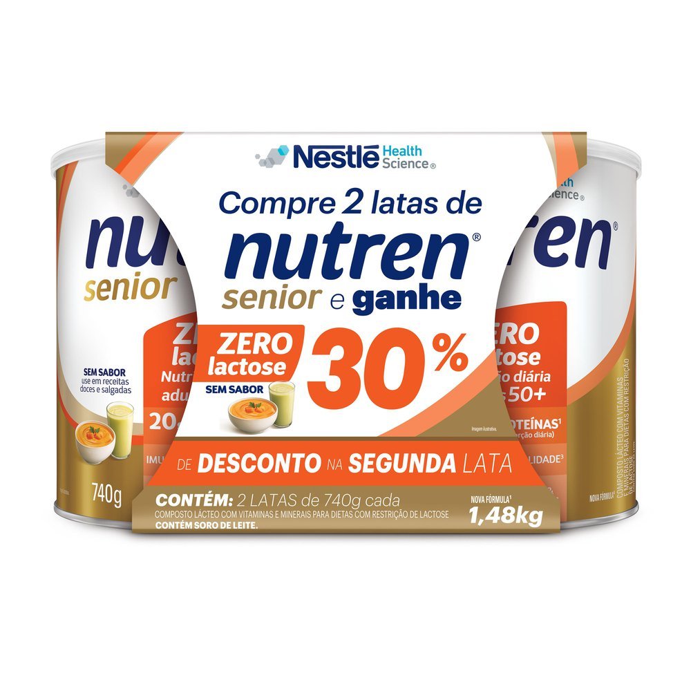Nutren Senior Composto Lácteo Zero Lactose Sem Sabor 1,48kg Ganhe 30% de Desconto na Segunda Lata em Oferta na Shopee