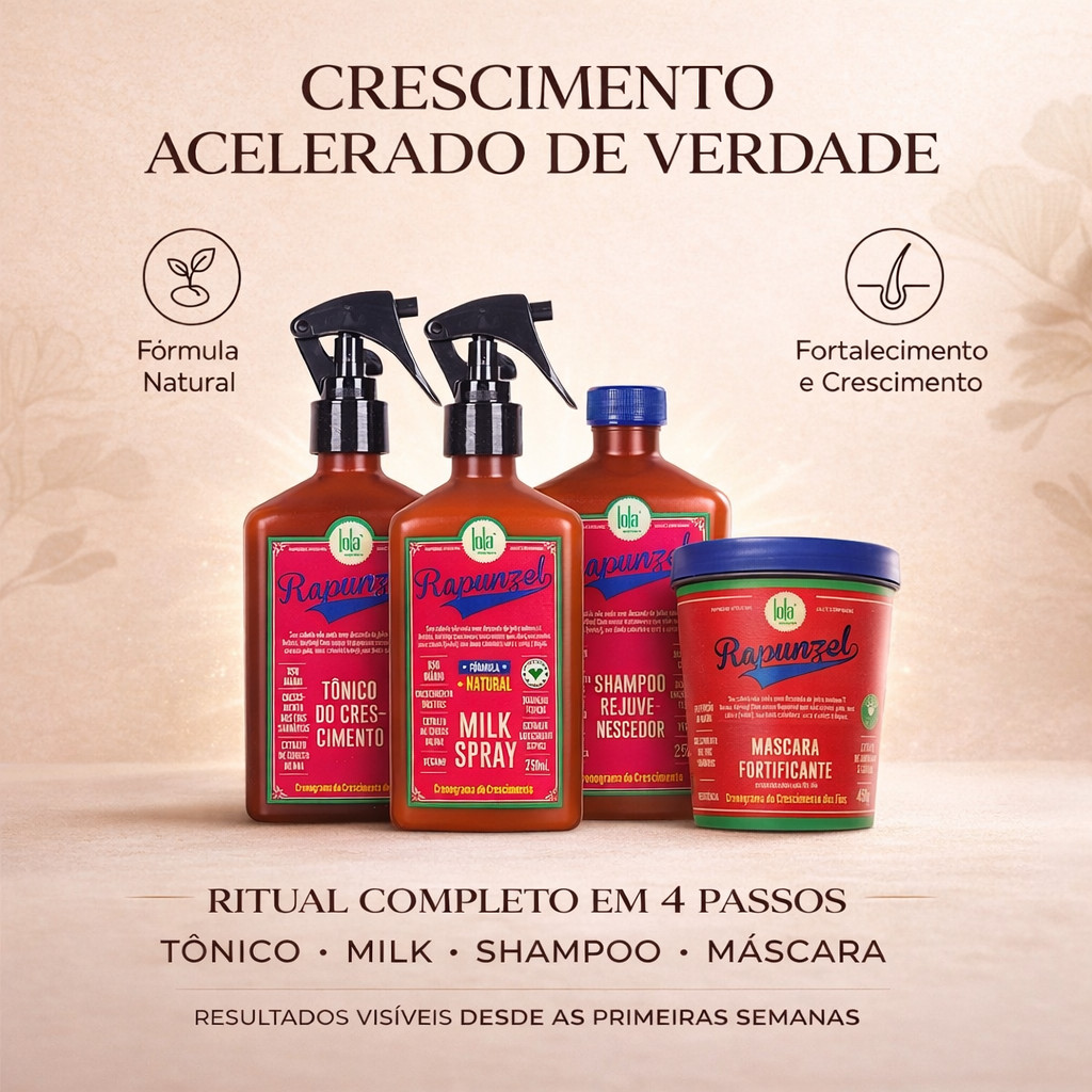 Kit Lola Rapunzel Completo – Shampoo, Máscara, Tônico, Milk em Oferta na Shopee