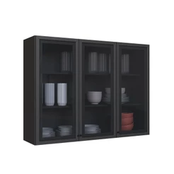 Armário Aéreo Cozinha 120 Cm Diamante 3 Portas com Vidro Chumbo - Indékes