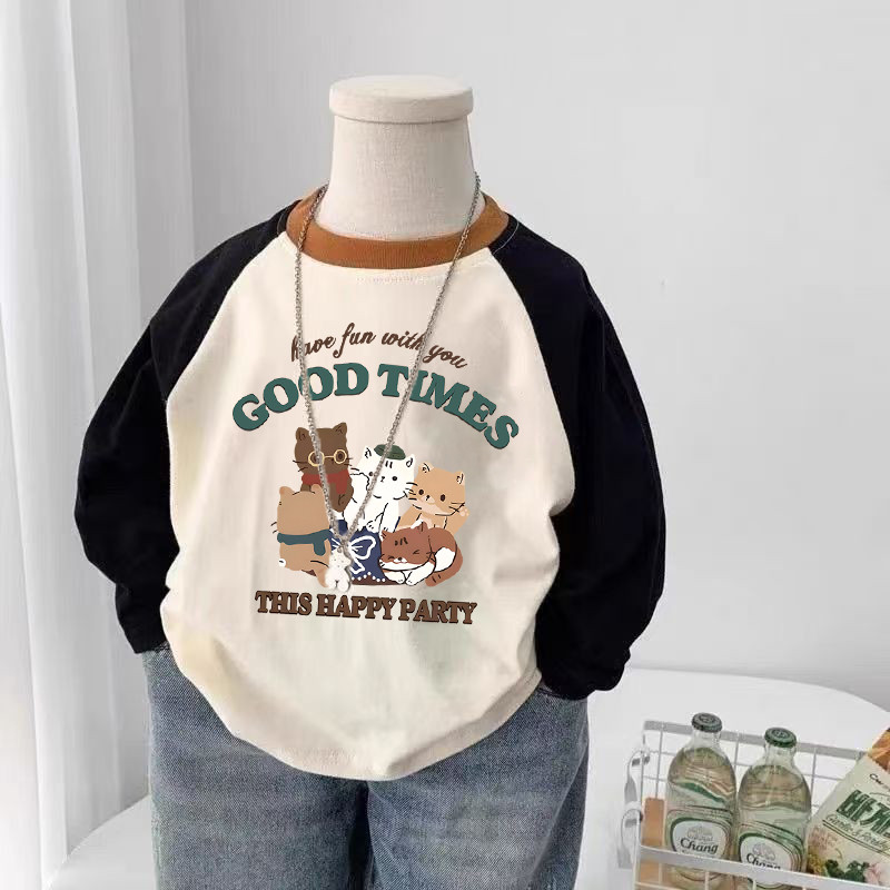 Crianças puro algodão de manga comprida camisetas médio pequeno crianças novo estilo meninos meninas topos moda bebê na 