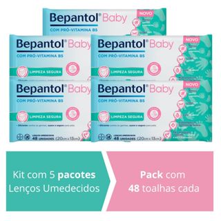 Kit 5 Lenços Umedecidos Proteção Antibac 48un cada Bepantol em Oferta na Shopee