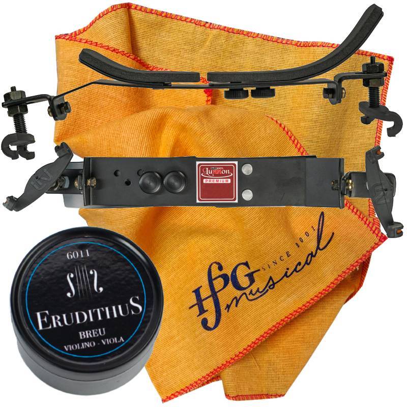 Kit Espaleira Lunnon Premium Violino 4/4 Breu Erudithus e Flanela para limpeza