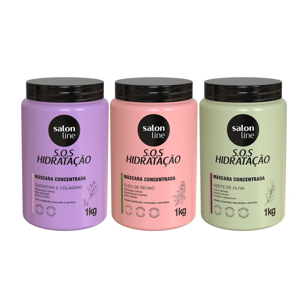 Kit com 3 Máscaras SOS Hidratação: Ultra Cachos + Turbinada + Bio-Reconstrução Salon Line em Oferta na Shopee