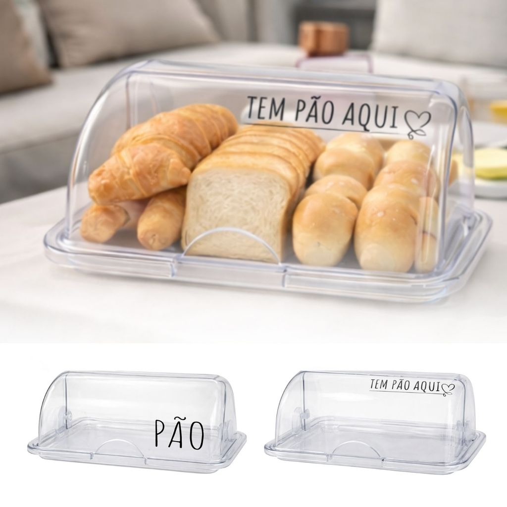 Porta Pão Transparente Com Tampa Retratil Personalizado