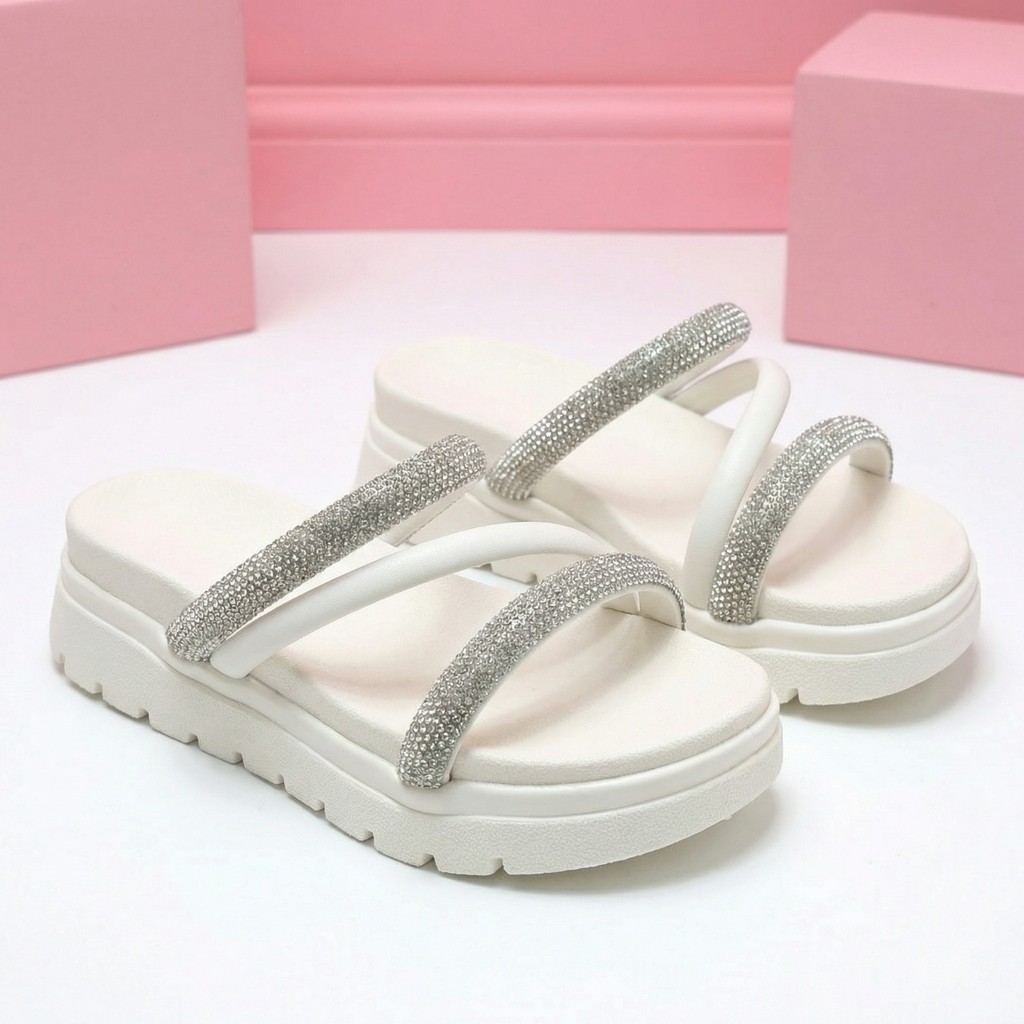 Sandália Infantil Menina Rasteira Estilosa Tiras com Brilho Leve e Confortável