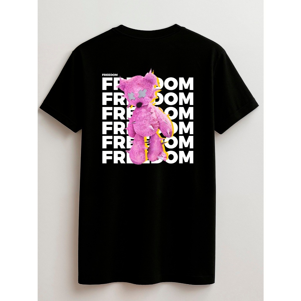 streetwear moda Camisa Tshirt 100% Algodão Urso Freedom Juvenil e Infantil 2 ao 16 anos Unissex