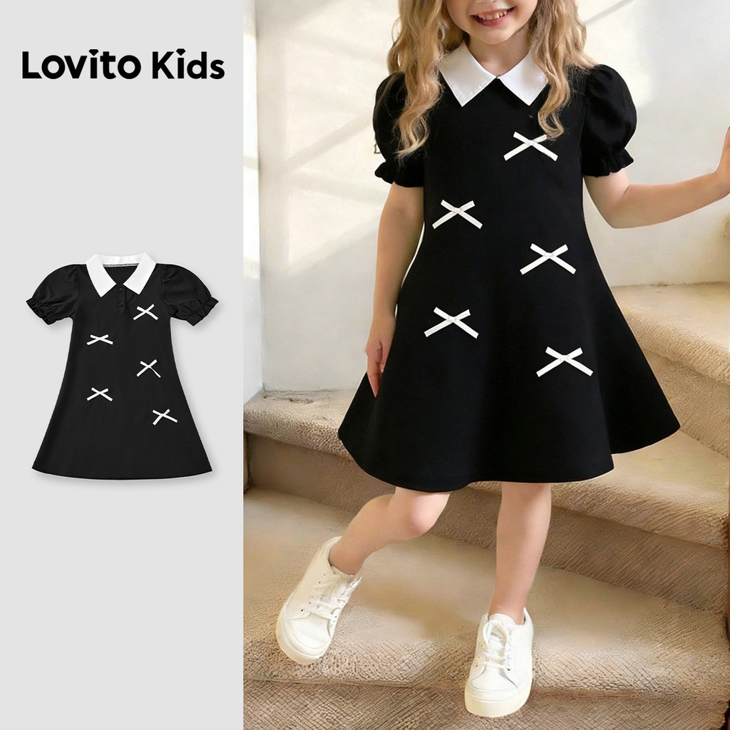 Lovito Kids  Vestido Casual Colorblock Laço Primavera/verão Preto e Branco para menina. L174LD147 em Oferta na Shopee