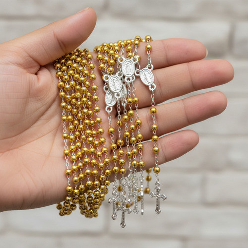 12 Terço Perola Dourado Lembrancinha Batizado Eucaristia