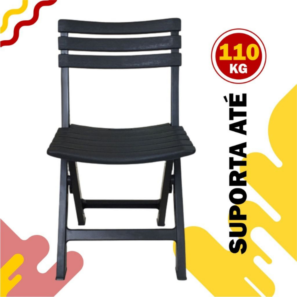 Cadeiras Dobrável Em Plástico Preta Suporta 110kg