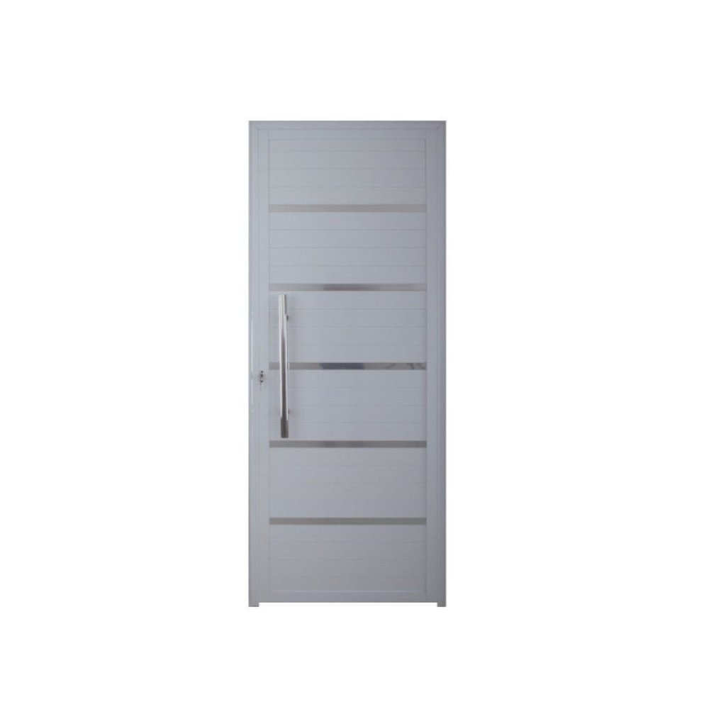 Porta de Alumínio Lambril Solara com Puxador 100 x 210 Abertura Direita Branco Hale Esquadrias
