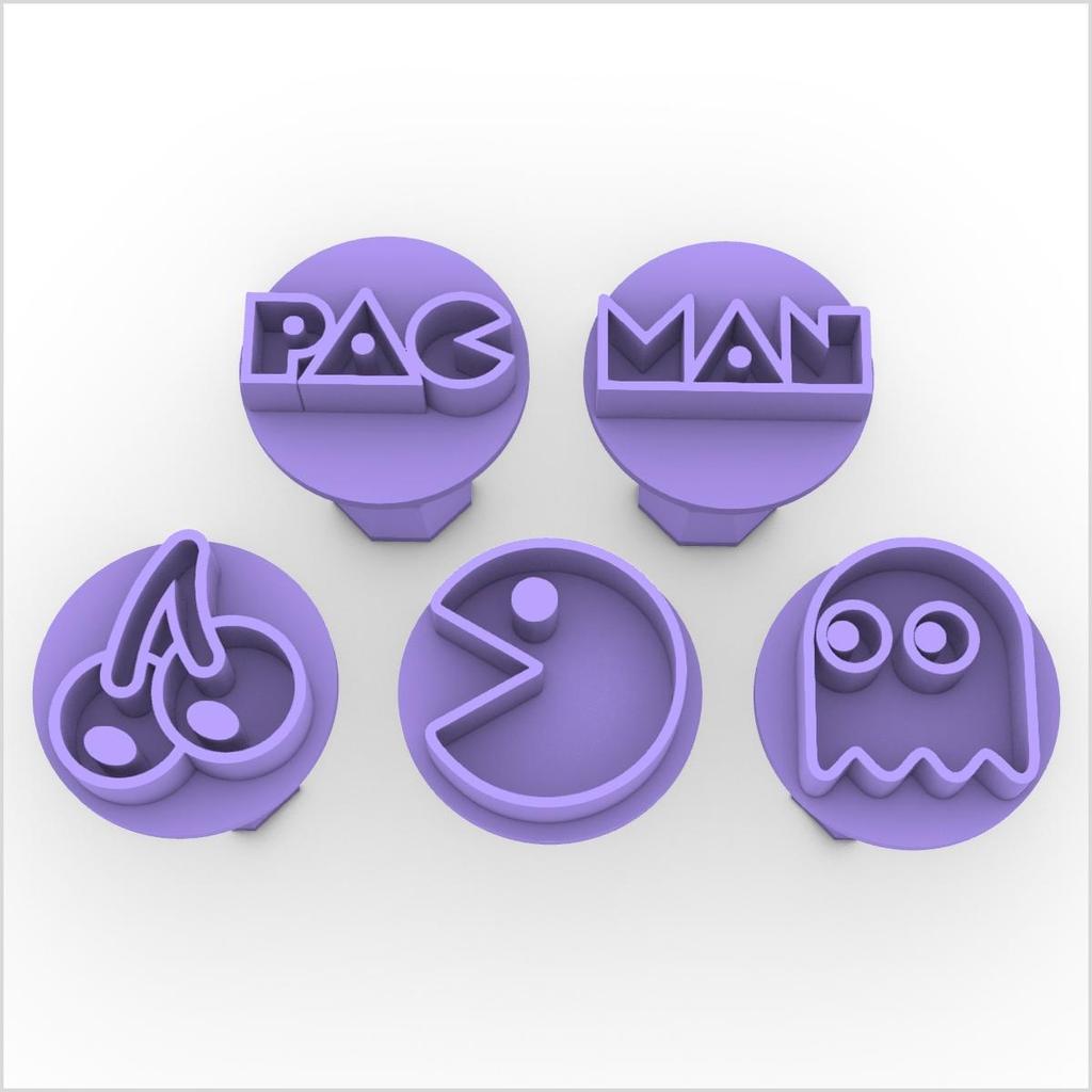 Kit 5 Carimbos Marcador Doces Pac Man Confeitaria R-056 - Stencil Flex