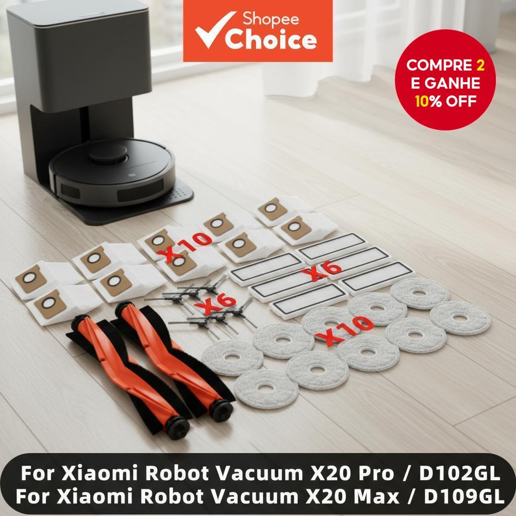  Para acessórios do robô aspirador Xiaomi X20 Pro/X20 Max/D102GL/D109GL: escova principal, escova lateral, filtro HEPA,