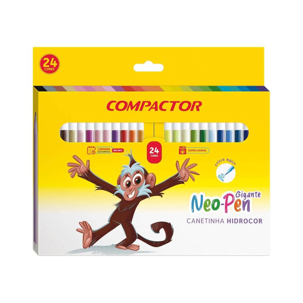Caneta hidrográfica Neo Pen Gigante 24 cores Compactor em Oferta na Shopee