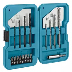 Kit Brocas Bits 17 Peças Makita D-40200 Metal Madeira Concreto Conjunto para Furadeira Parafusadeira Jogo com Estojo