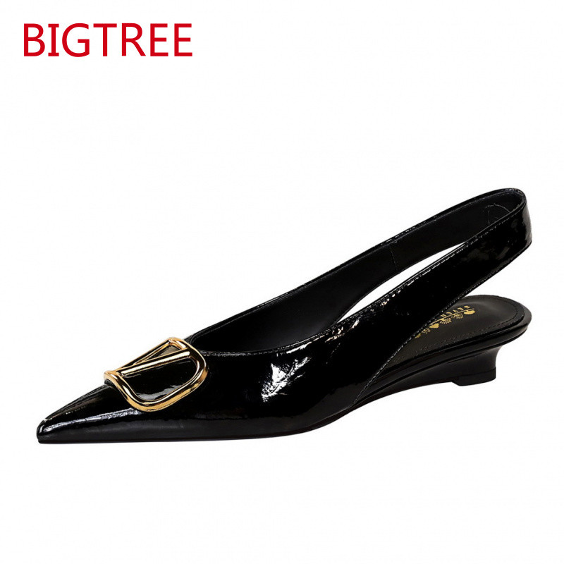 Sandálias de Cunha Pretas BIGTREE Moda Francesa Feminina Salto Baixo Bico Fino Sapatos Casuais Femininos 6600-K117 em Oferta na Shopee