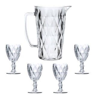 Jogo De Jarra E Taças Diamante De Vidro 5 Peças Água Suco em Oferta na Shopee
