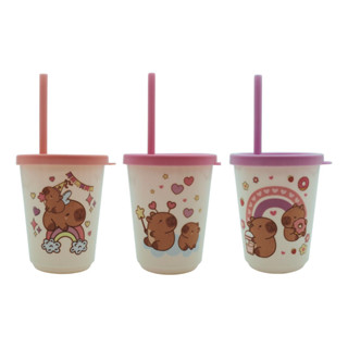 Kit 3 Copos Com Tampa e Canudo Capivara Fofa Infantil 300ml em Oferta na Shopee