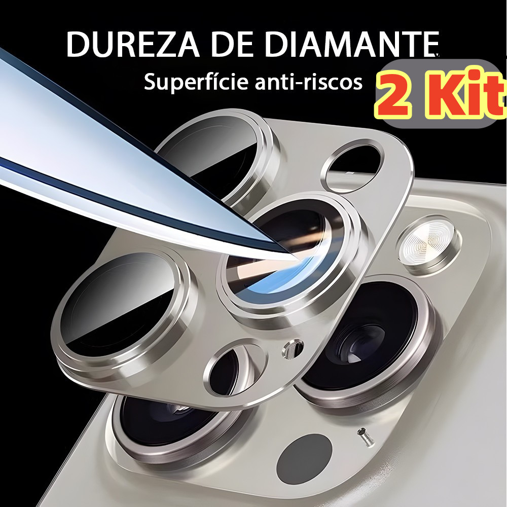 Kit 2 Película Lente De Câmera iPhone 16 15 14 13 12 11 Pro Plus Max Mini Diamond-studded Integrated Lens Film M003-01