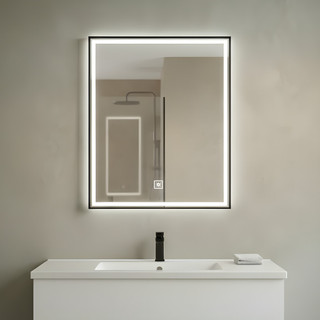 Espelho De Banheiro Lavabo Com Led 3 Luzes Preta 50x70cm Preto