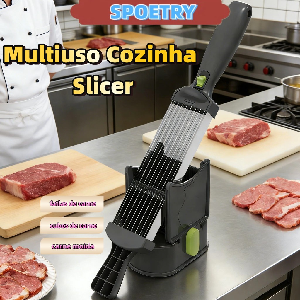 Cortador de Alimentos Multifuncional 3em1 Fatiador,Ralador e Picador Ajustável em Aço Inox Para Carnes Legumes e Frutas