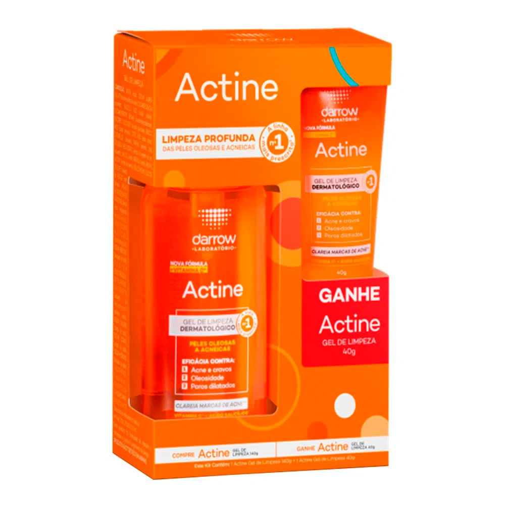 Kit Darrow Actine Gel de Limpeza Facial 140g + Ganhe 40g Pele Oleosa Acneica Controle Oleosidade