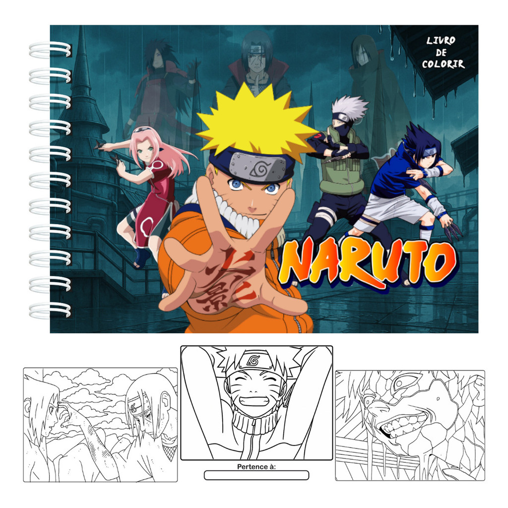 Livro De Colorir Naruto Capa Dura 55 P 180g A5 Pronta Entrega Laminação  Contém Acetato