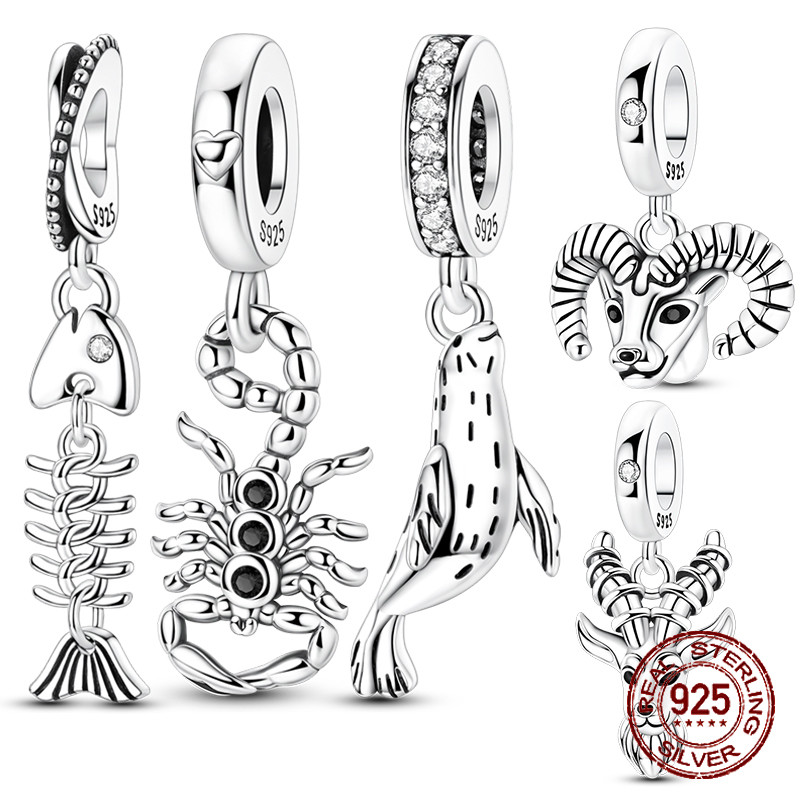 Encantos Berloque Série Animal Enchantments 925 Selo De Prata Ovelha Cão Osso De Peixe Cabide Cabeça Pulseiras Lindas Jó