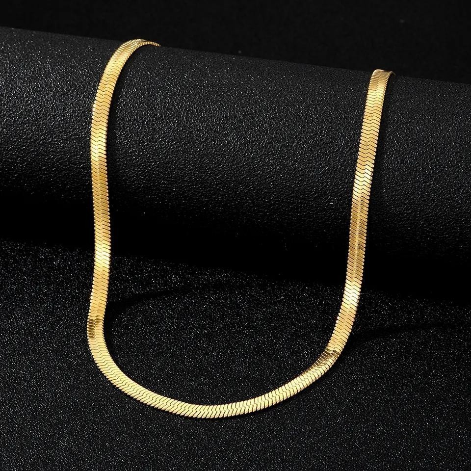 Colar Feminino Choker Laminado Em Aço Inox 42CM/3MM Dourada - Exclusivo LB Semi Joias / 100% Aço