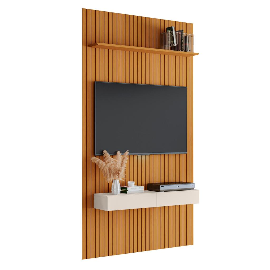 Painel para TV até 55 Polegadas 1,39x2,40m Ripado com Nicho Arbo Cedro/Off White EDN em Oferta na Shopee