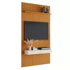 Painel para TV até 55 Polegadas 1,39x2,40m Ripado com Nicho Arbo Cedro/Off White EDN