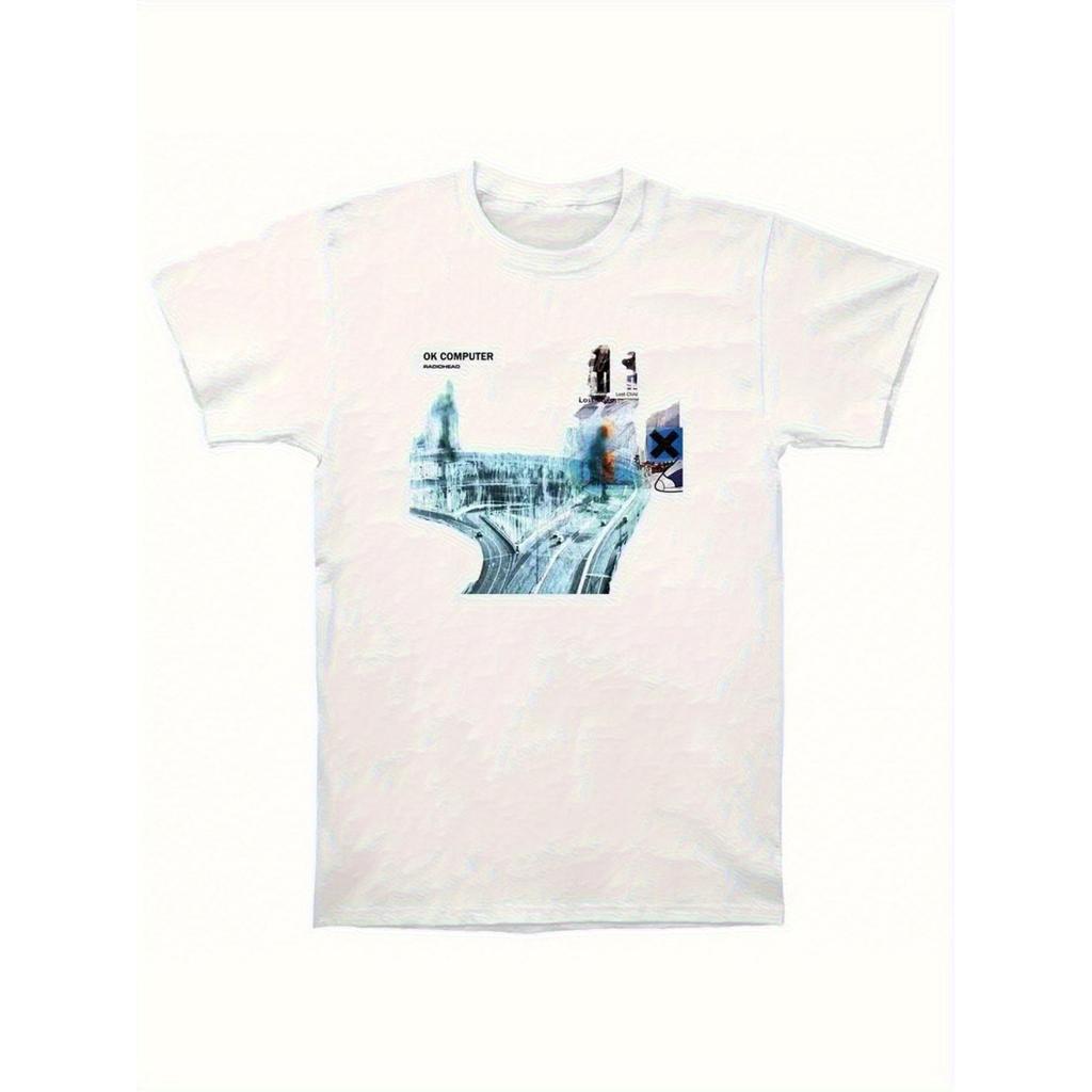 Camiseta Vintage Masculina Radiohead Ok Computer Kid A In Rainbows - Letras de Thom Yorke e Arte do álbum, 100% Algod?o,