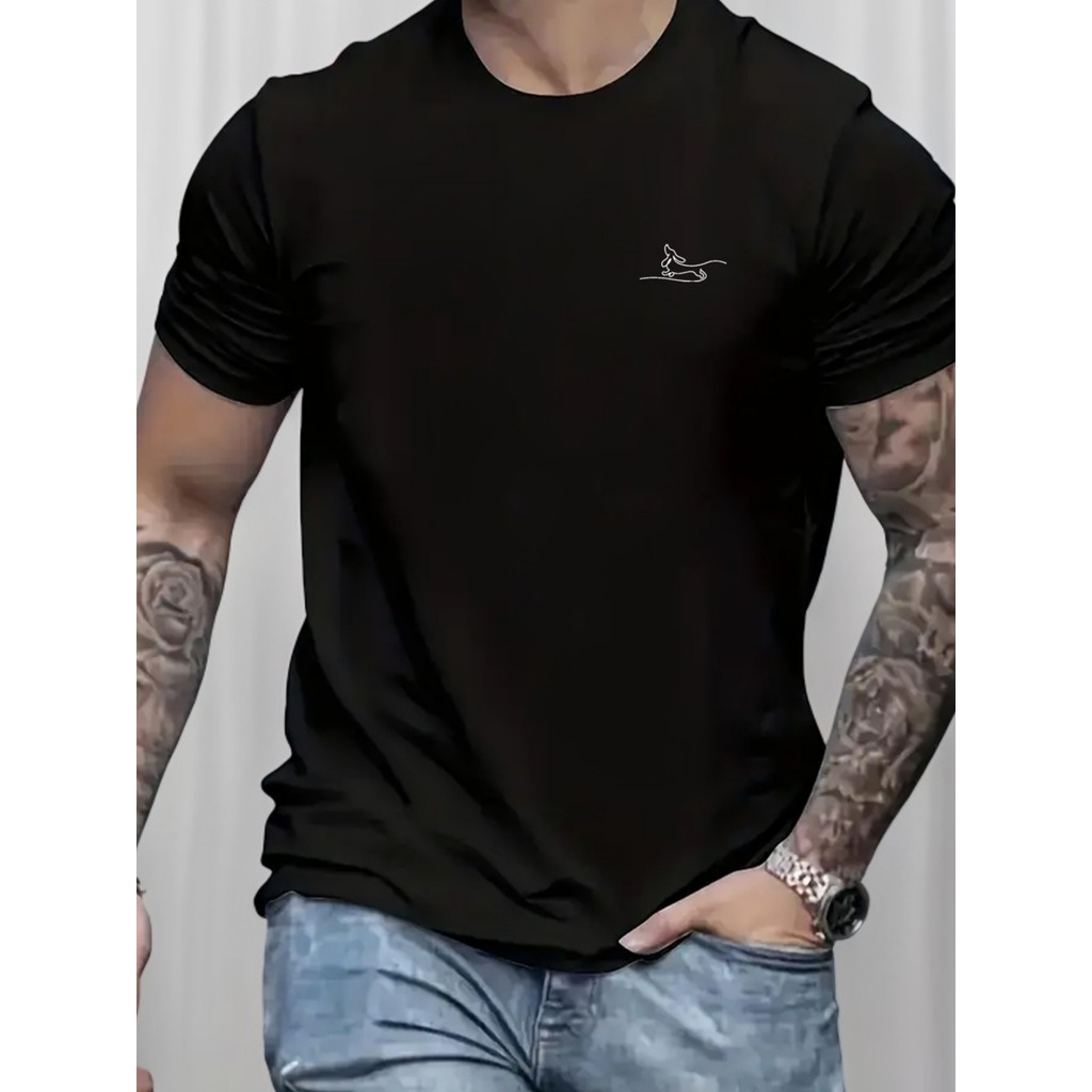 Camiseta Masculina Cachorro Estampado Casual Confortável Moderna Divertida Primavera Verão