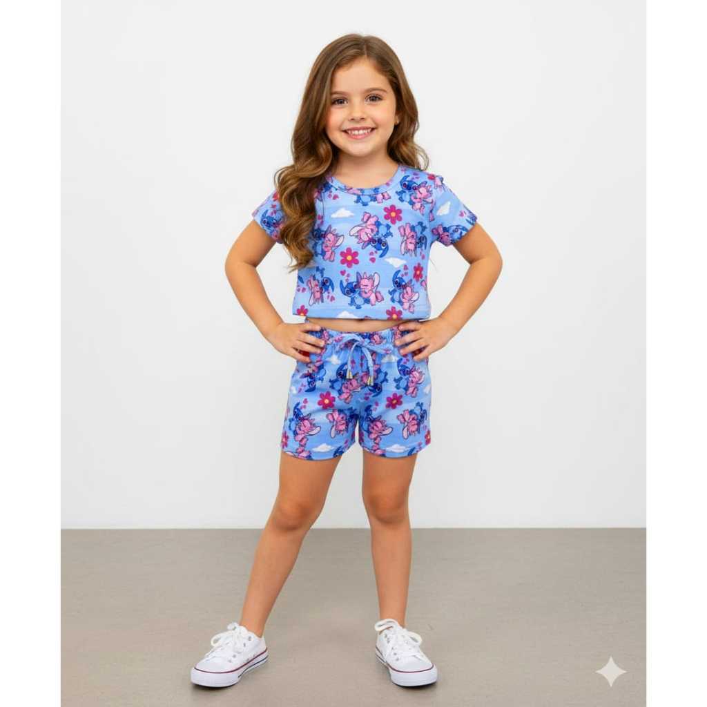 Conjunto verão infantil de  menina temático do Stitch