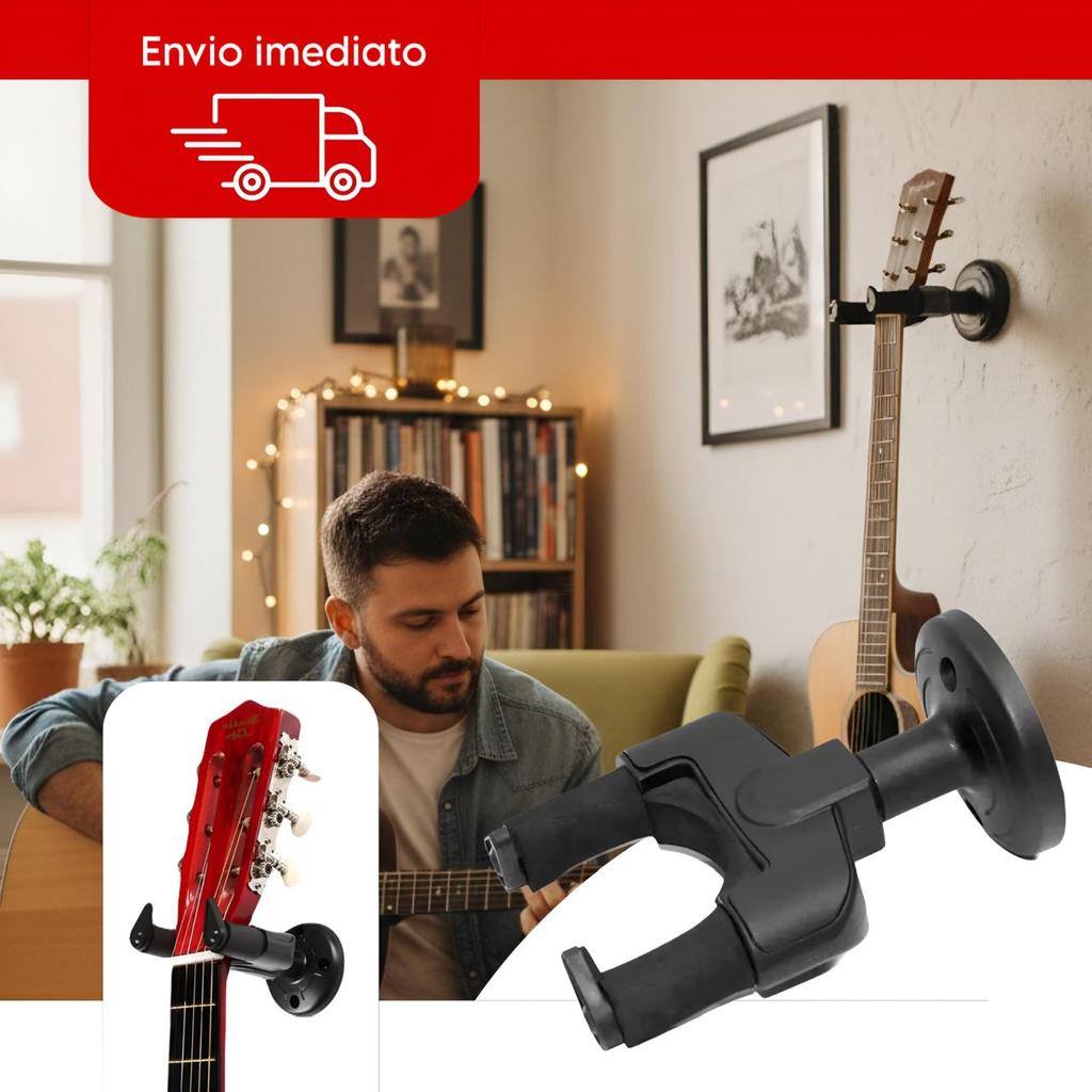 Suporte de Parede com Trava e Proteção para Violão Guitarra Baixo Ukulele Cavaco em Oferta na Shopee