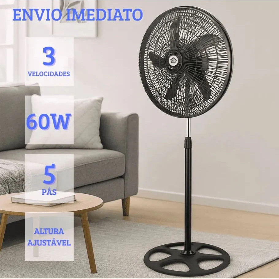 Imagem Ventilador De Coluna De Chão Turbo Vento Forte 3 Velocidades 220v Envio Já