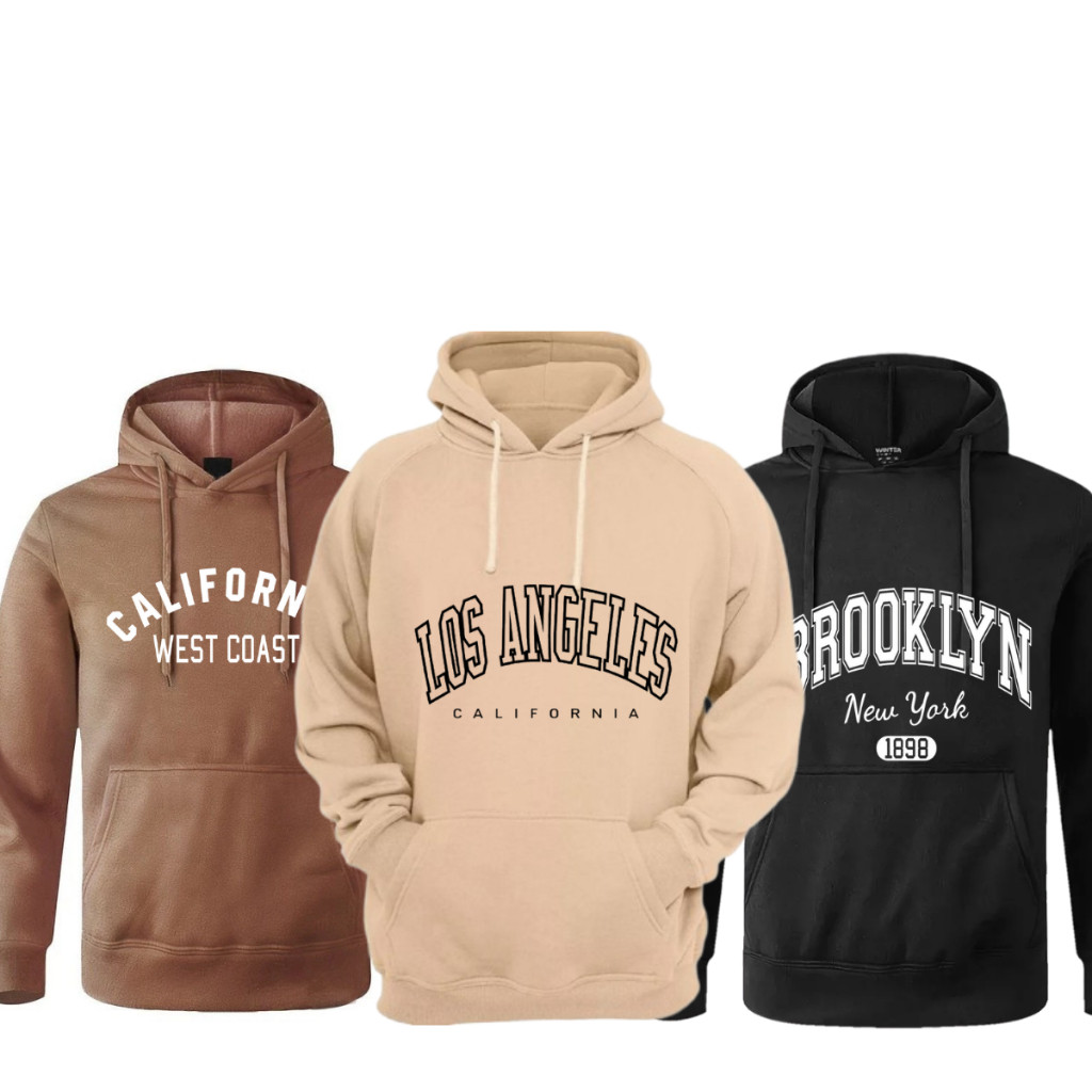 Kit 3 Moletom Canguru Unissex Estampado Blusa de Frio Masculina Tendencia Promoção