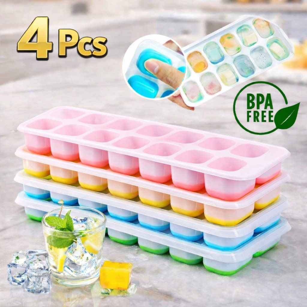 Kit 1/2/4 Formas de Gelo Silicone Flexível Fundo Retangular 14 Cubos Multiuso Lavável em Oferta na Shopee