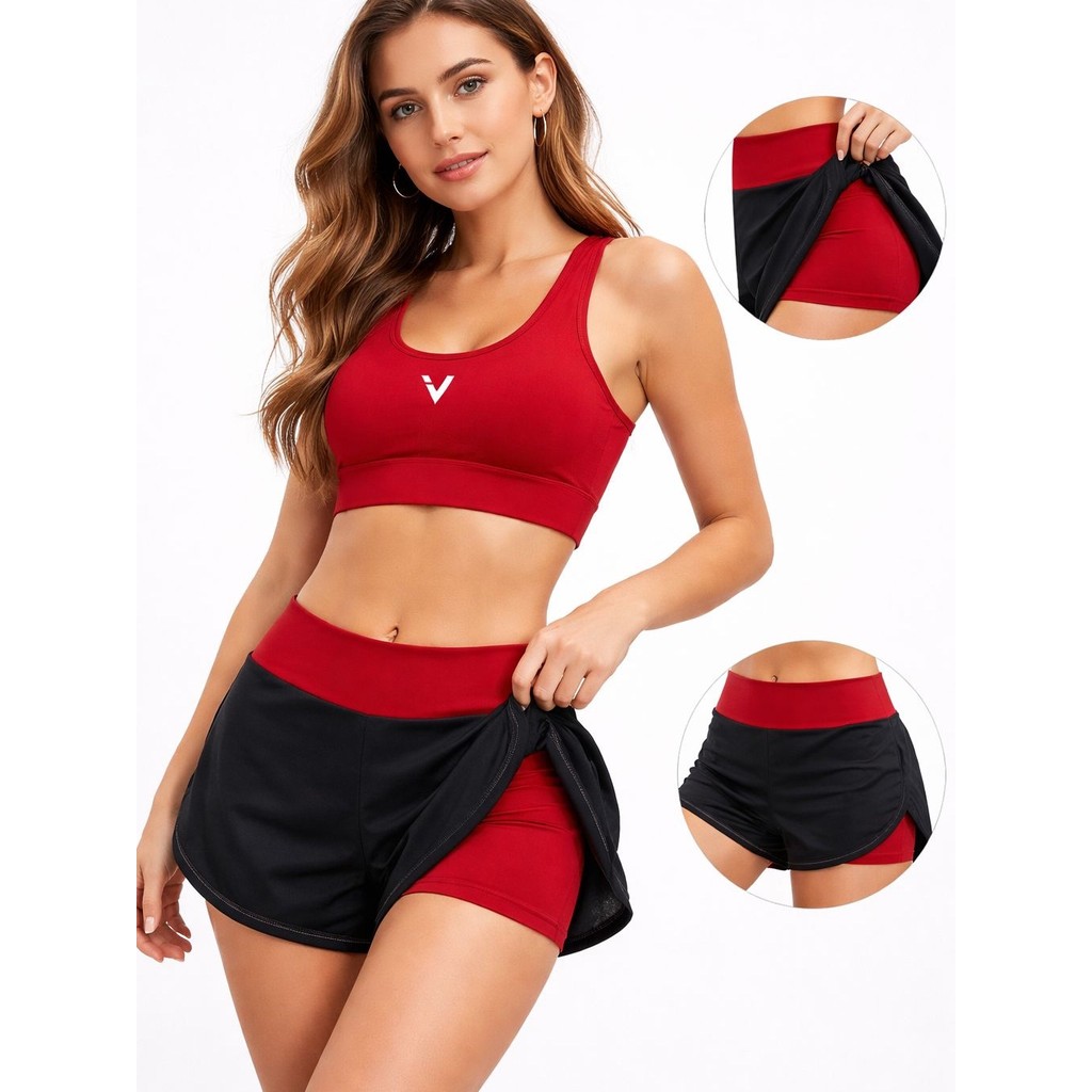 CONJUNTO FITNESS 2 PEÇAS Top e Short 2 em 1, O transparência Academia treino corrida, tamanho slim em Oferta na Shopee
